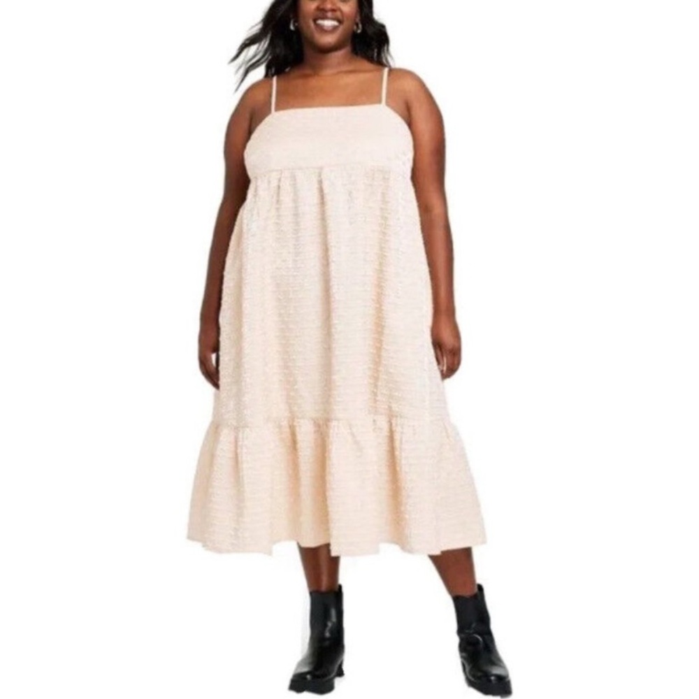 Kika Vargas X Target Midi BabyDoll Dress Textured Empire Waist Cream Sz 4X Nwt